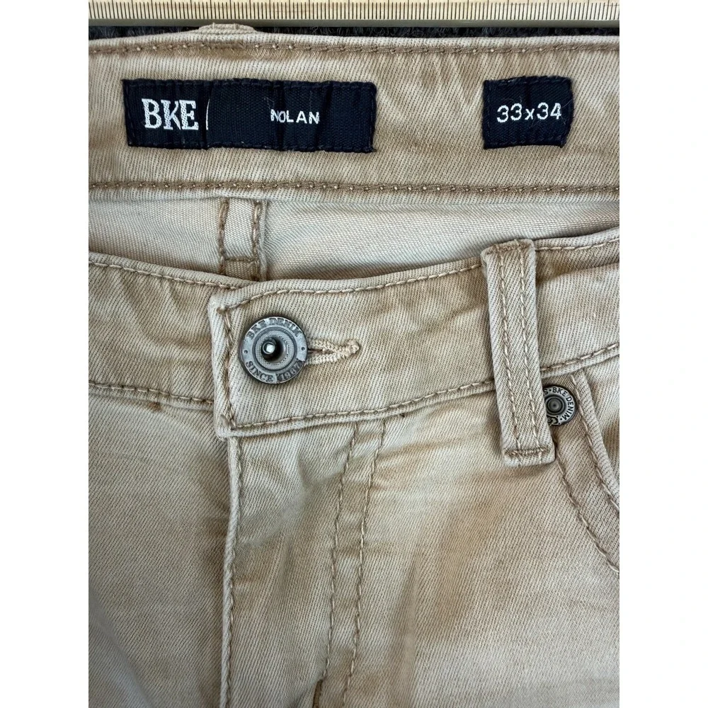 BKE Nolan Jeans 33x34 Washed Khaki Straight Stretch Western Pants Embroidered